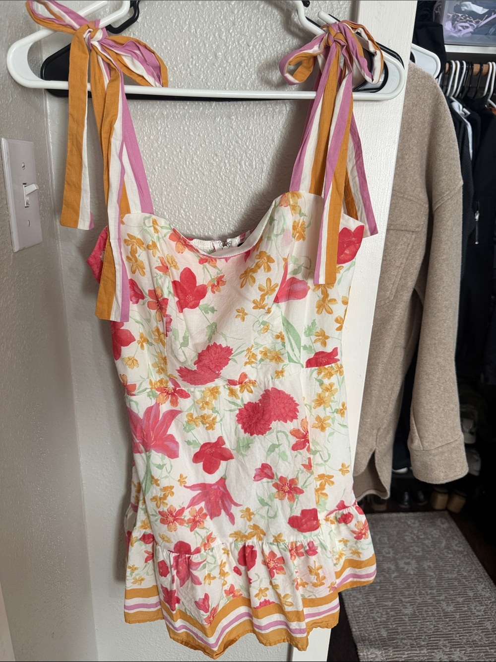 Trixxi Cream Sundress with Pink & Yellow Floral Print